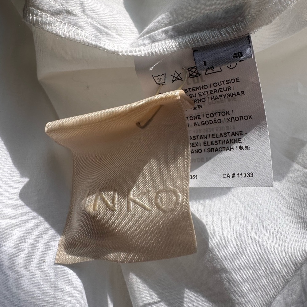 🆕 [Pinko] White Cotton Ruffle Peplum Gold Button Blouse IT 40 S Made in Italy - Picture 11 of 13